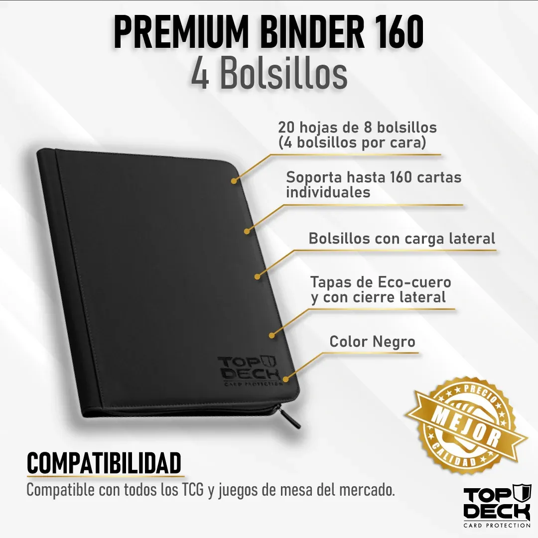 Carpeta Premium | Para 160 cartas (4 bolsillos por cara - carga lateral) - Varios Colores y con cierre - Top Deck